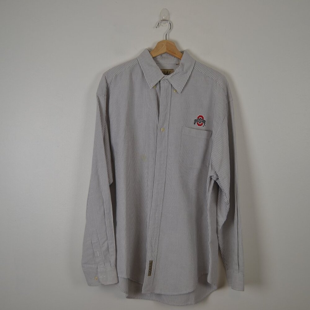 VESI Sportswear University Of Ohio Striped Button Down Mens Front Pocket Shirt